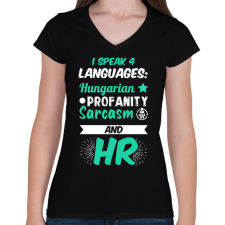 PRINTFASHION I speak 4 languages - Női V-nyakú póló - Fekete női póló