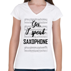 PRINTFASHION I speak saxophone - Női V-nyakú póló - Fehér