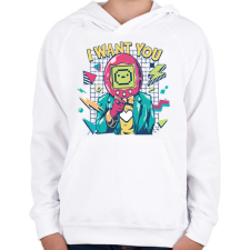 PRINTFASHION I want you 80-as évek - Gyerek kapucnis pulóver - Fehér gyerek pulóver, kardigán