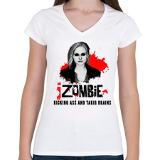 PRINTFASHION I ZOMBIE - Női V-nyakú póló - Fehér női póló