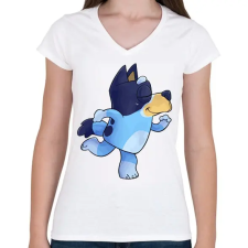 PRINTFASHION Ice doggo - Női V-nyakú póló - Fehér női póló