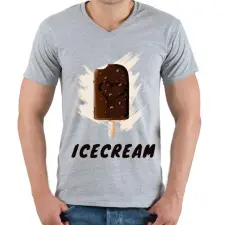 PRINTFASHION ICECREAM - Férfi V-nyakú póló - Sport szürke férfi póló