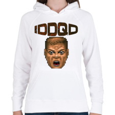 PRINTFASHION IDDQD - Női kapucnis pulóver - Fehér női pulóver, kardigán