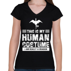 PRINTFASHION Igazából egy sárkány vagyok - Női V-nyakú póló - Fekete