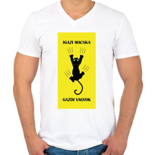 PRINTFASHION Igazi macska gazdi vagyok - Férfi V-nyakú póló - Fehér férfi póló