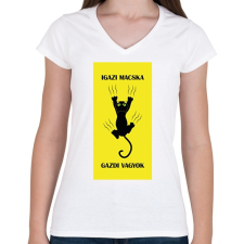 PRINTFASHION Igazi macska gazdi vagyok - Női V-nyakú póló - Fehér női póló