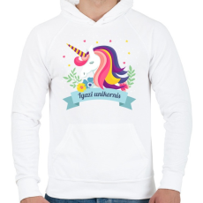 PRINTFASHION Igazi unikornis egyszarvú - Férfi kapucnis pulóver - Fehér