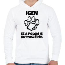 PRINTFASHION Igen, ez a pólóm is kutyaszőrös - Férfi kapucnis pulóver - Fehér férfi pulóver, kardigán