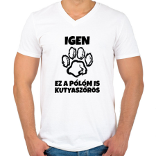 PRINTFASHION Igen, ez a pólóm is kutyaszőrös - Férfi V-nyakú póló - Fehér férfi póló