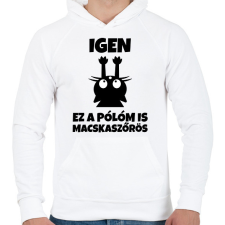 PRINTFASHION Igen, ez a pólóm is macskaszőrös - Férfi kapucnis pulóver - Fehér férfi pulóver, kardigán
