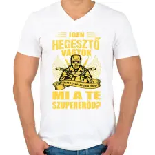PRINTFASHION Igen hegesztő vagyok - Férfi V-nyakú póló - Fehér férfi póló