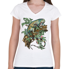 PRINTFASHION iguana - Női V-nyakú póló - Fehér női póló