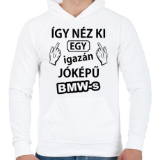 PRINTFASHION Így néz ki egy igazán jóképű BMW-s - Férfi kapucnis pulóver - Fehér