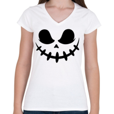 PRINTFASHION Ijesztő halloween fej - Női V-nyakú póló - Fehér