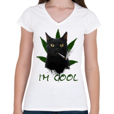 PRINTFASHION IM COOL - Női V-nyakú póló - Fehér