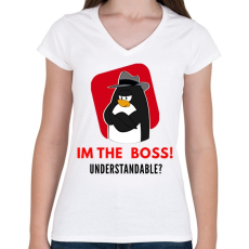 PRINTFASHION im the boss - Női V-nyakú póló - Fehér