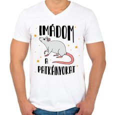 PRINTFASHION Imádom a patkányokat - Férfi V-nyakú póló - Fehér