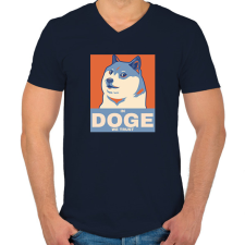 PRINTFASHION IN DOGE WE TRUST - Férfi V-nyakú póló - Sötétkék férfi póló