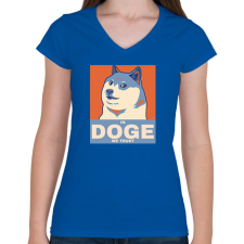 PRINTFASHION IN DOGE WE TRUST - Női V-nyakú póló - Királykék női póló