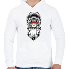 PRINTFASHION indián fej - Férfi kapucnis pulóver - Fehér férfi pulóver, kardigán