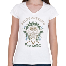 PRINTFASHION Indián koponya 02 - Free Spirit - Női V-nyakú póló - Fehér női póló