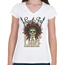 PRINTFASHION Indián koponya - Santa Fe - Női V-nyakú póló - Fehér női póló