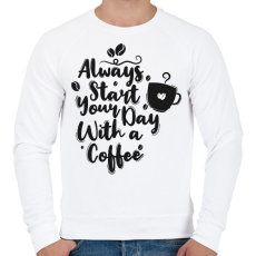 PRINTFASHION Indítsd a napod egy kávéval - Férfi pulóver - Fehér
