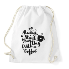 PRINTFASHION Indítsd a napod egy kávéval - Sportzsák, Tornazsák - Fehér tornazsák