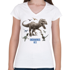 PRINTFASHION Indominus Rex - Női V-nyakú póló - Fehér