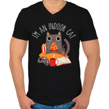 PRINTFASHION Indoor cat - Férfi V-nyakú póló - Fekete férfi póló