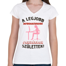 PRINTFASHION Informatikus nő szülinapja január - Női V-nyakú póló - Fehér női póló