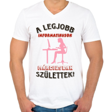 PRINTFASHION Informatikus nő szülinapja március - Férfi V-nyakú póló - Fehér férfi póló