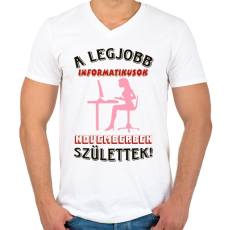 PRINTFASHION Informatikus  nő szülinapja november - Férfi V-nyakú póló - Fehér