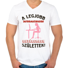 PRINTFASHION Informatikus nő szülinapja október - Férfi V-nyakú póló - Fehér férfi póló