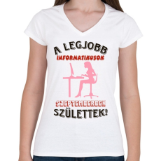 PRINTFASHION Informatikus nő szülinapja szeptember - Női V-nyakú póló - Fehér