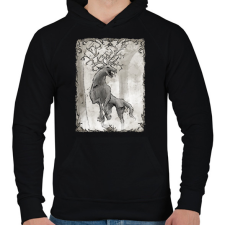PRINTFASHION Inktober 2025 - A szörnyszarvas - Férfi kapucnis pulóver - Fekete férfi pulóver, kardigán