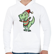PRINTFASHION Integető karácsonyi t-rex - Férfi kapucnis pulóver - Fehér férfi pulóver, kardigán