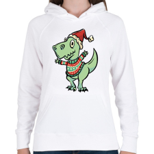 PRINTFASHION Integető karácsonyi t-rex - Női kapucnis pulóver - Fehér női pulóver, kardigán