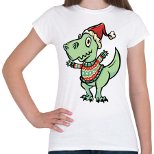 PRINTFASHION Integető karácsonyi t-rex - Női póló - Fehér női póló