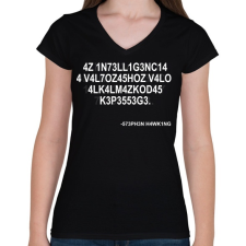 PRINTFASHION Intelligencia - Stephen Hawking - Női V-nyakú póló - Fekete női póló