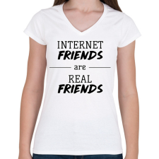 PRINTFASHION Internet friends - Női V-nyakú póló - Fehér női póló