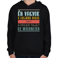 PRINTFASHION Interneten talált a férjem - Gyerek kapucnis pulóver - Fekete gyerek pulóver, kardigán