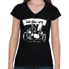 PRINTFASHION Irány a tenger! - Női V-nyakú póló - Fekete női póló
