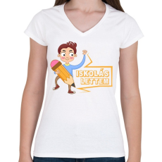 PRINTFASHION Iskolás lettem - Női V-nyakú póló - Fehér