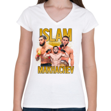 PRINTFASHION Islam Makhachev - Női V-nyakú póló - Fehér női póló
