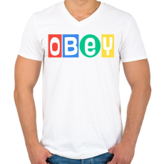 PRINTFASHION J-Hope OBEY - Férfi V-nyakú póló - Fehér