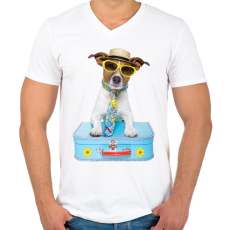 PRINTFASHION Jack Russel póló - Férfi V-nyakú póló - Fehér