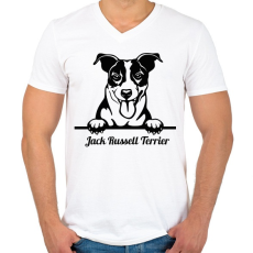 PRINTFASHION Jack Russel Terrier - Férfi V-nyakú póló - Fehér
