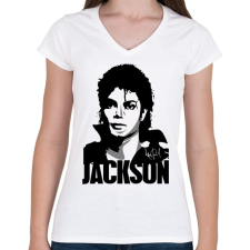 PRINTFASHION Jackson - Női V-nyakú póló - Fehér női póló