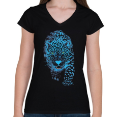 PRINTFASHION Jaguár - Női V-nyakú póló - Fekete